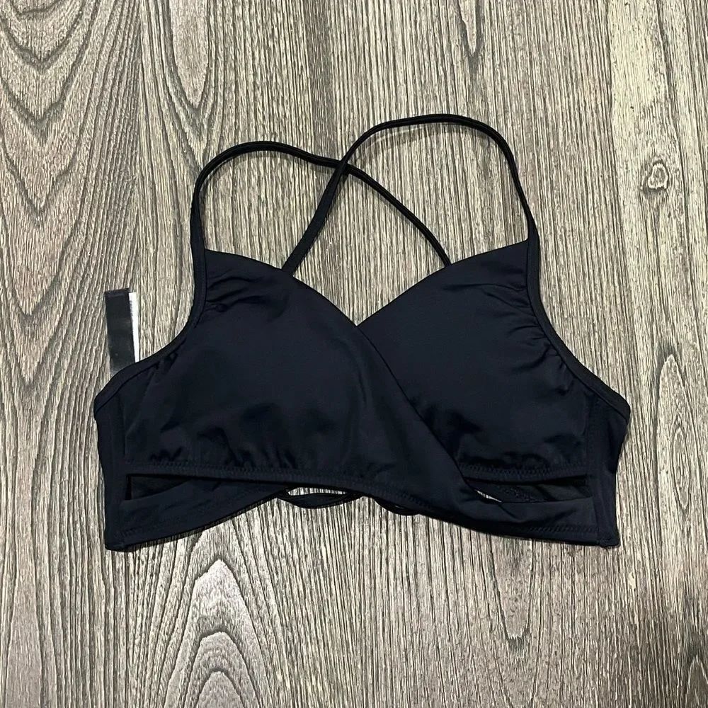 NWOT PINK Victoria’s Secret Wrap Bikini Top Wireless Lined Tie Pure Black XS